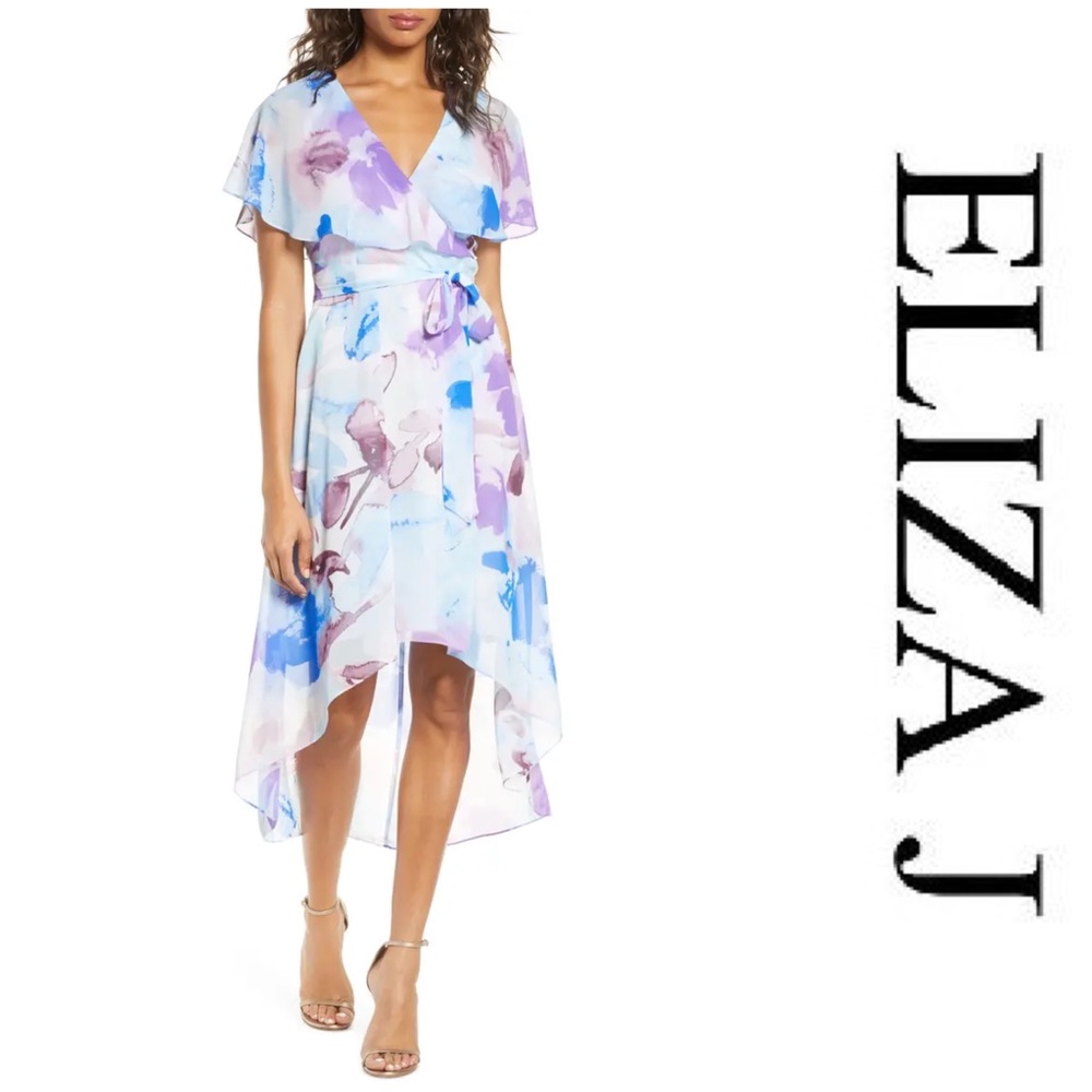 Eliza J Watercolor Floral Flutter High/Low Dress